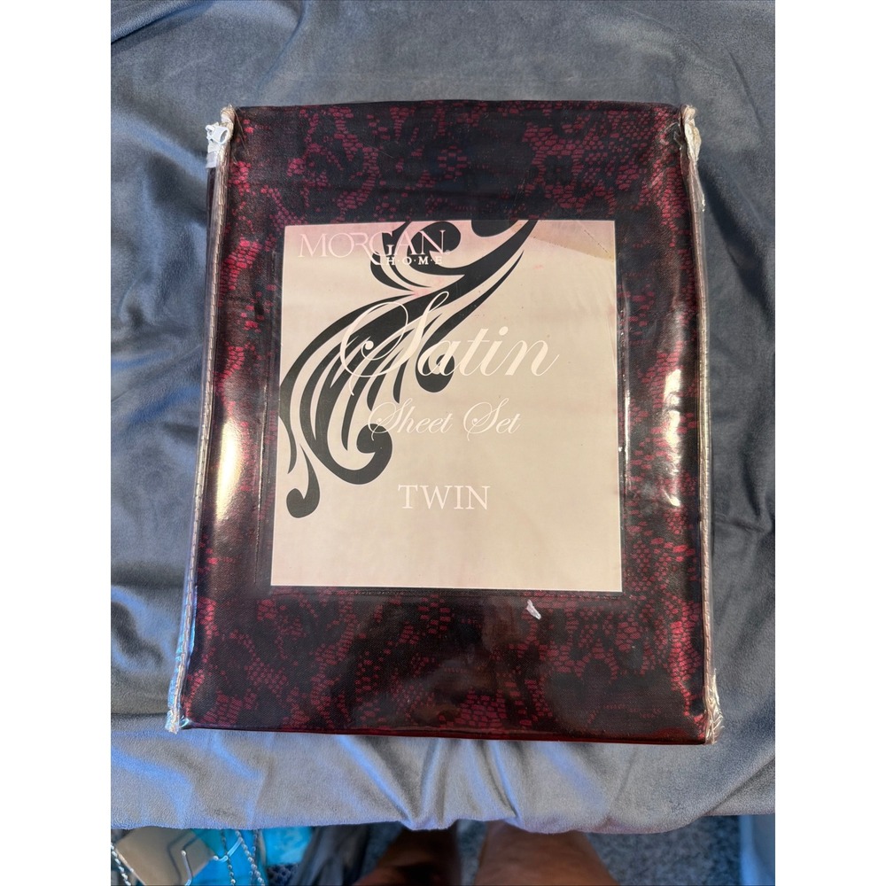 Morgan Home Satin Sheet Set Twin Chantilly Lace Magenta Black 3pc Set